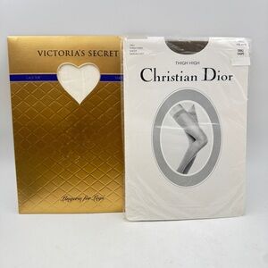 Sheer Thigh Highs Stockings Dior Sand Taupe & Victoria's Secret Pure White Small